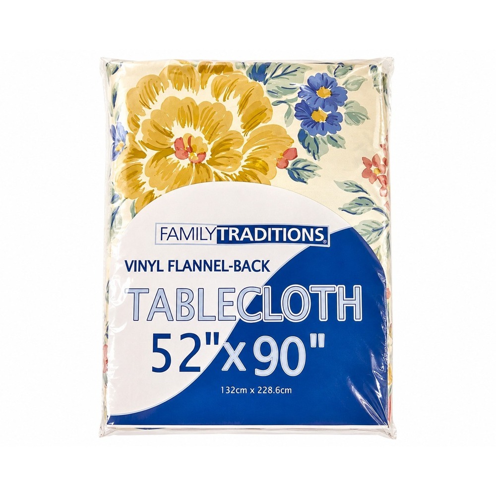 Family Traditions Floral Vinyl Tablecloth 52x90 Flannel Back Rectangular NEW